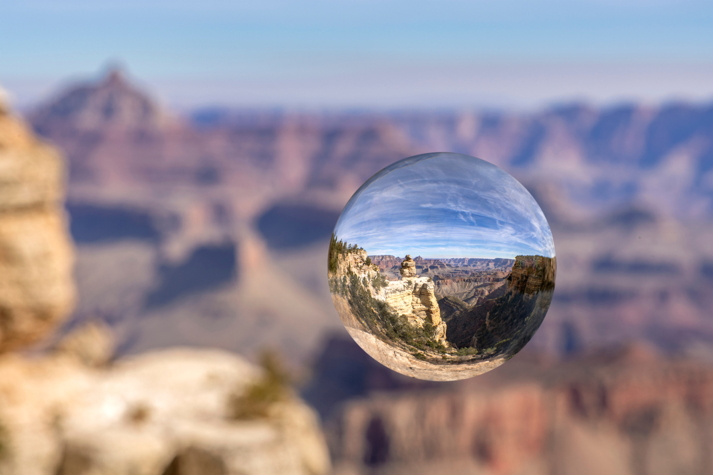 Grand Canyon through a lens ball